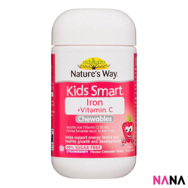 Nature's Way Kids Smart Iron + Vitamin C Chewable Stawberry Flavour 50 Chewable Tablets (EXP:08 2024)