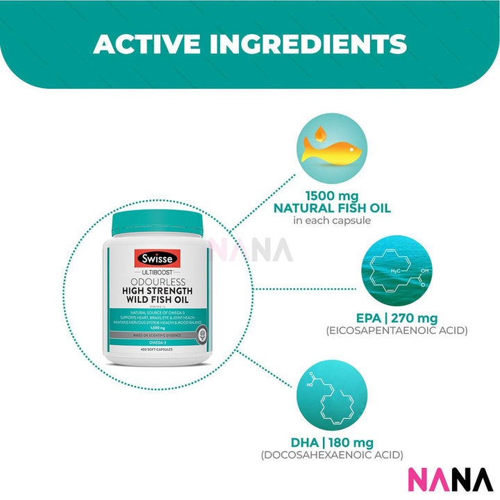 Swisse Ultiboost Odourless High Strength Wild Fish Oil 1500mg 400 Capsules - NANA MALL