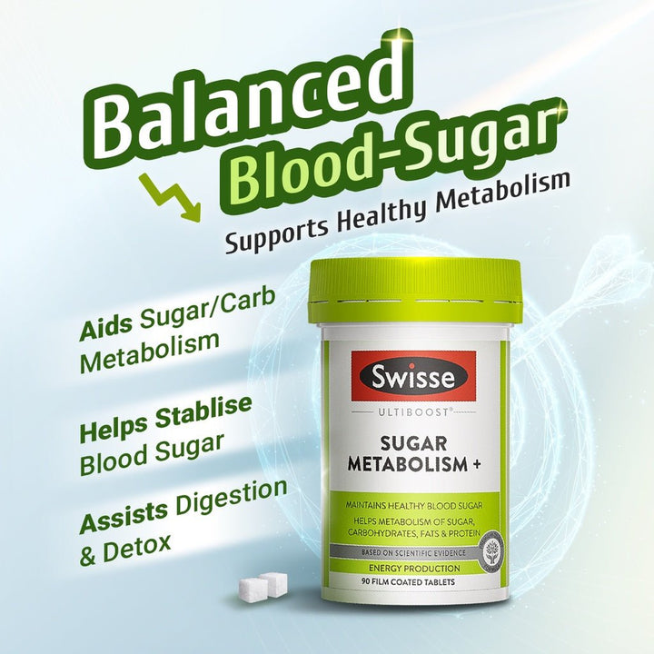 Swisse Ultiboost Sugar Metabolism+ Energy 90 Film Coated Tablets - NANA MALL