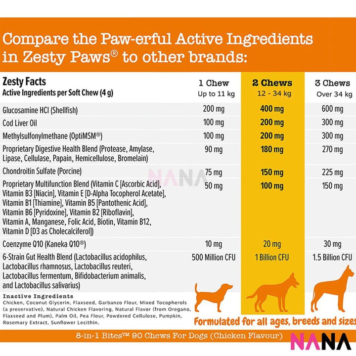 Zesty Paws 8 - in - 1 Multivitamin Bites Chicken Flavor 90 Soft Chews - NANA MALL