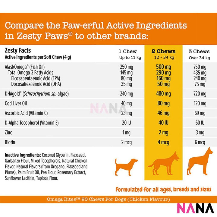 Zesty Paws Skin & Coat Bites Chicken Flavor 90 Soft Chews - NANA MALL